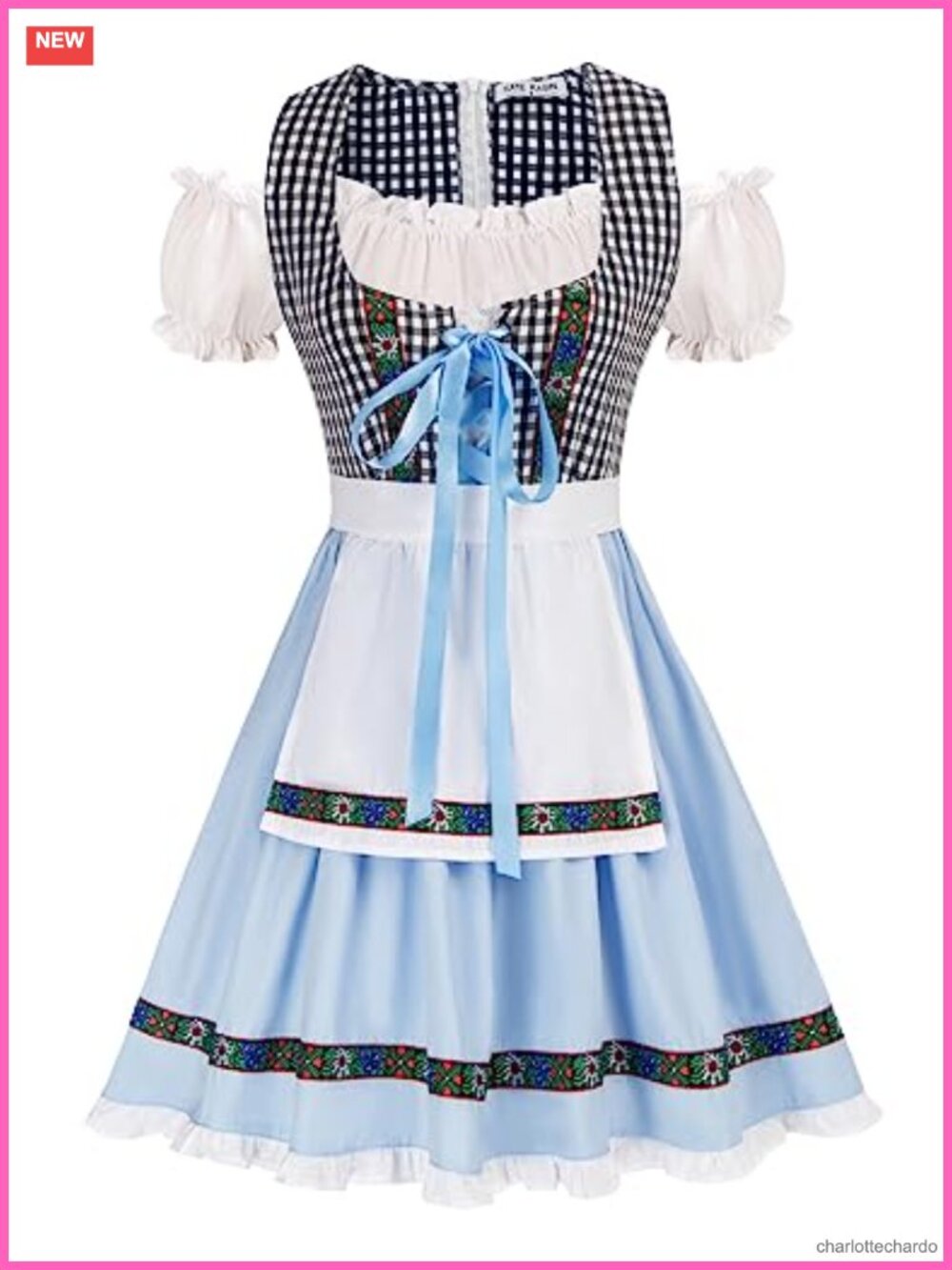 Women's Dirndl Dress Bavarian Oktoberfest Costume with Apron